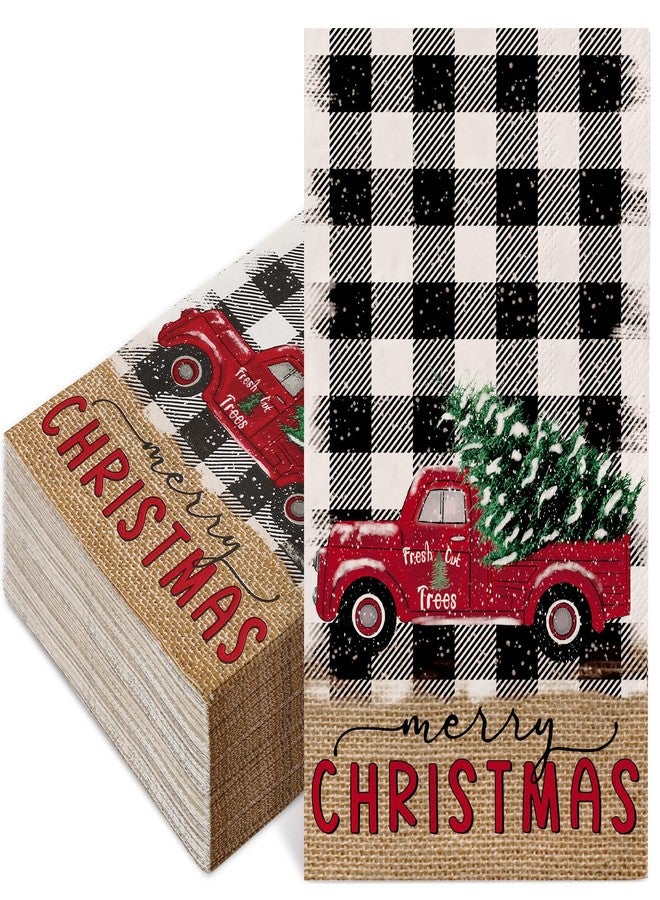 JarThenaAMCS مناديل جارثينا إيه إم سي إس لضيوف عيد الميلاد، 80 قطعة، بنقشة مربعات سوداء وبيضاء، مزينة برسومات شاحنة عيد الميلاد، مناديل ورقية للاستخدام مرة واحدة، مثالية لعشاء حفلات عيد الميلاد. - Image 1